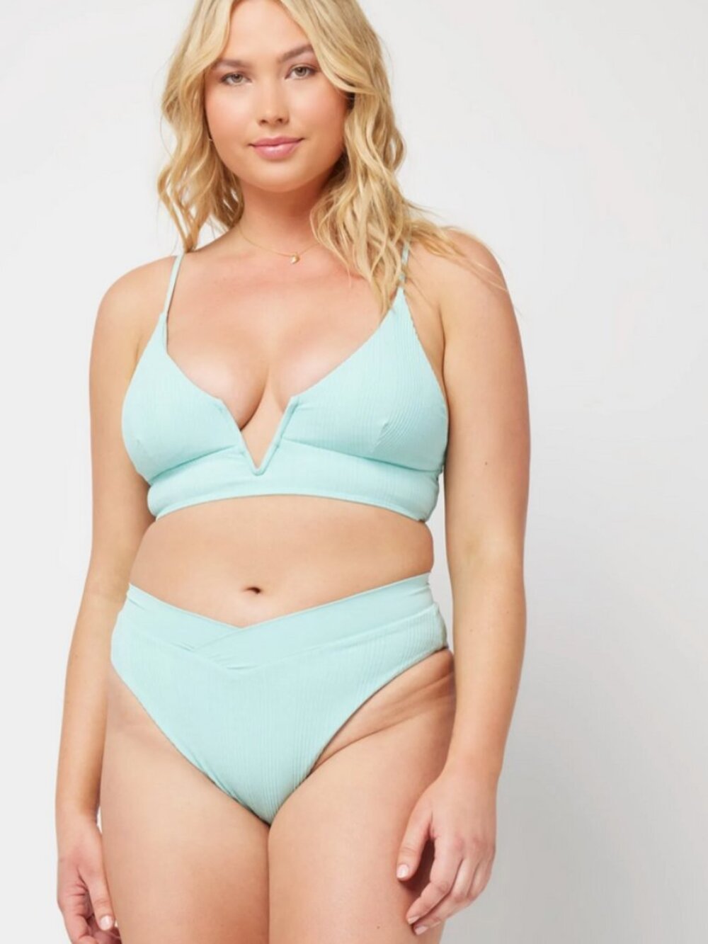 L* Space  Pointelle Rib Court Bottom Bitsy Bikini in Pool Large